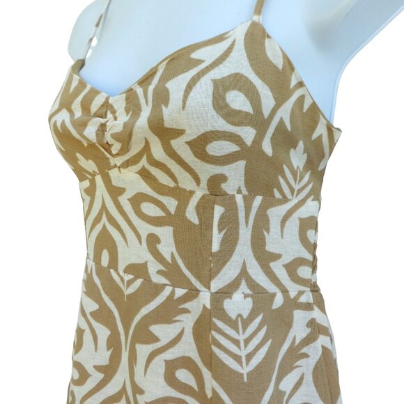 LiNeN CoTToN American Eagle Halter Maxi Dress Damask Smocked Tie Back Adj Straps - Picture 2 of 9